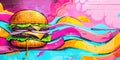 Graffiti Art of a Burger on Vibrant Wall. Generative ai. Royalty Free Stock Photo