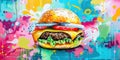 Graffiti Art of a Burger on Vibrant Wall. Generative ai. Royalty Free Stock Photo