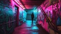 Graffiti artists use the neonlit walls of the subway as their canvas creating a vibrant underground art gallery Royalty Free Stock Photo