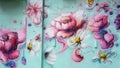 Graffiti, beautiful flowers, flowering peony, mural painting, Hong Kong, China