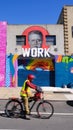 Graffiti and biker in Brooklyn, New York City