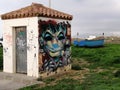Graffiti in a booth - TARIFA- Cadiz-Andalusia-Spain