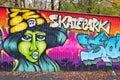 Graffiti brick wall art skatepark in germany Royalty Free Stock Photo