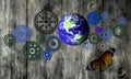 Cogs Earth Graffiti Sustainable Background. Royalty Free Stock Photo