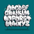 Graffiti Bubble Alphabet. Bubble font. Graffiti uppercase letters with drips, drops and spray effect. Royalty Free Stock Photo