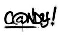 Graffiti candy word sprayed in black over white