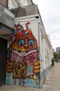 Graffiti with the cat on the building in Hamburg. Germany. Royalty Free Stock Photo
