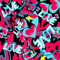 Graffiti colored hearts seamless background vector illustration of grunge texture Royalty Free Stock Photo