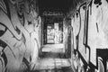 Graffiti corridor in abandoned factory Royalty Free Stock Photo
