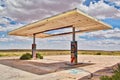 Graffiti Covers the Remains of an Abandoned Gas Station along old Route 66 Royalty Free Stock Photo