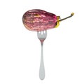 Graffiti Eggplant on fork, 3D rendering Royalty Free Stock Photo