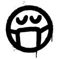 Graffiti Emoji with mouth mask face emoticon sprayed isolated on white background. vector illustration