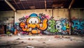 Graffiti filled warehouse showcases creativity in a run down city generated by AI Royalty Free Stock Photo