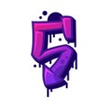 Graffiti Five Number and Purple Bold Numeral Vector Illustration