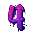 Graffiti Four Number and Purple Bold Numeral Vector Illustration