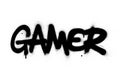 Graffiti gamer word sprayed in black over white