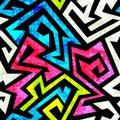 Graffiti geometric seamless pattern with grunge effect Royalty Free Stock Photo