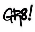 Graffiti gr8 abbreviation sprayed in black over white Royalty Free Stock Photo