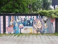 Mural group portrait of celebrities in Novi Sad, Serbia. Royalty Free Stock Photo