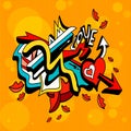 Graffiti heart on the line and orange background vector illustration
