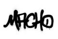 Graffiti macho word sprayed in black over white