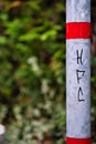 Graffiti on a metal column with "HFC" the german soccer team name from Halle