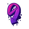 Graffiti Nine Number and Purple Bold Numeral Vector Illustration