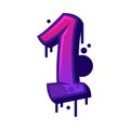 Graffiti One Number and Purple Bold Numeral Vector Illustration