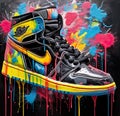 A graffiti painting of nike shoe with a nike logo on it
