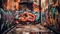 Graffiti paints city life, dirty walls, and vibrant creativity generated by AI