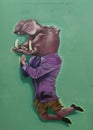 Graffiti of person with hippopotamus head.