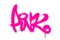 Graffiti pink word sprayed in pink on white