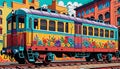 Graffiti pop art rail car tracks urban city floral Royalty Free Stock Photo