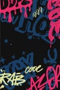 Graffiti poster with colorful tags. Street art cover in hand drawn graffiti style
