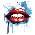 A graffiti pretty lips with red and blue paint splatters Royalty Free Stock Photo