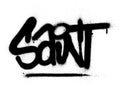 Graffiti saint word sprayed in black over white