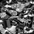 Black and white seamless pattern with graffiti art.