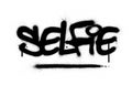 Graffiti selfie word sprayed in black over white