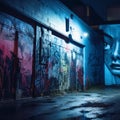 graffiti on the side of a building at night Royalty Free Stock Photo