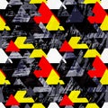 Graffiti small colored polygons on a black background grunge texture seamless pattern Royalty Free Stock Photo