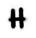 Graffiti small fat H font sprayed in black over white