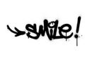 Graffiti smile word sprayed in black over white