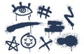 Graffiti Spray Elements, Eye, Strokes, Star And Smiling Face. Hashtag And Cross, Isolated Black or Dark Elements Royalty Free Stock Photo