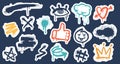 Graffiti Spray Stickers Set. Eye, Strokes, Thumb Up and Heart. Crown, Star and Smiling Face. Hashtag and Cross, Flash Royalty Free Stock Photo