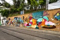 Graffiti street art murals line the streets and back alleys of Rio de Janeiro, Santa Teresa district in Brazil