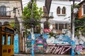 Graffiti street art murals line the streets and back alleys of Rio de Janeiro, Santa Teresa district in Brazil