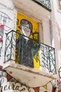 Balcony, Graffiti and Street art in a street of Lisbon, Portugal Royalty Free Stock Photo