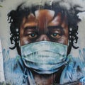 Graffiti style art in Coronavirus pandemic in the Fabrication Yard in Dallas, Texas.