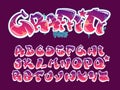 Graffiti style font. Magenta and purple colors vector alphabet