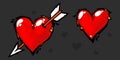 Graffiti Style Hearts And Arrow Assorted Set. Isolated Vector Illustration Art